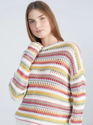 24 Colours Strickpullover gestreift pink